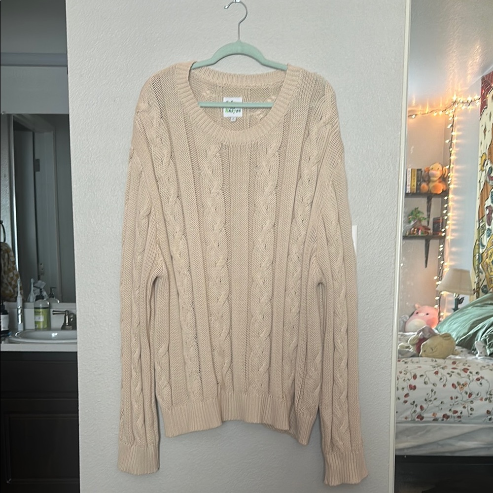 Shiny By Nature Beige Cable Knit Sweater